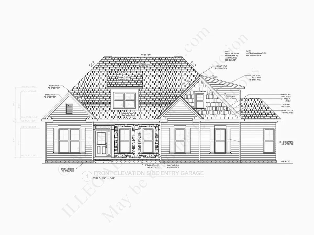 Fațade 12 – Proiect de casa parter cu mansardă 263 m²: 3 Dormitoare, 3 Bai, Bucatarie deschisa, Garaj — 85125R