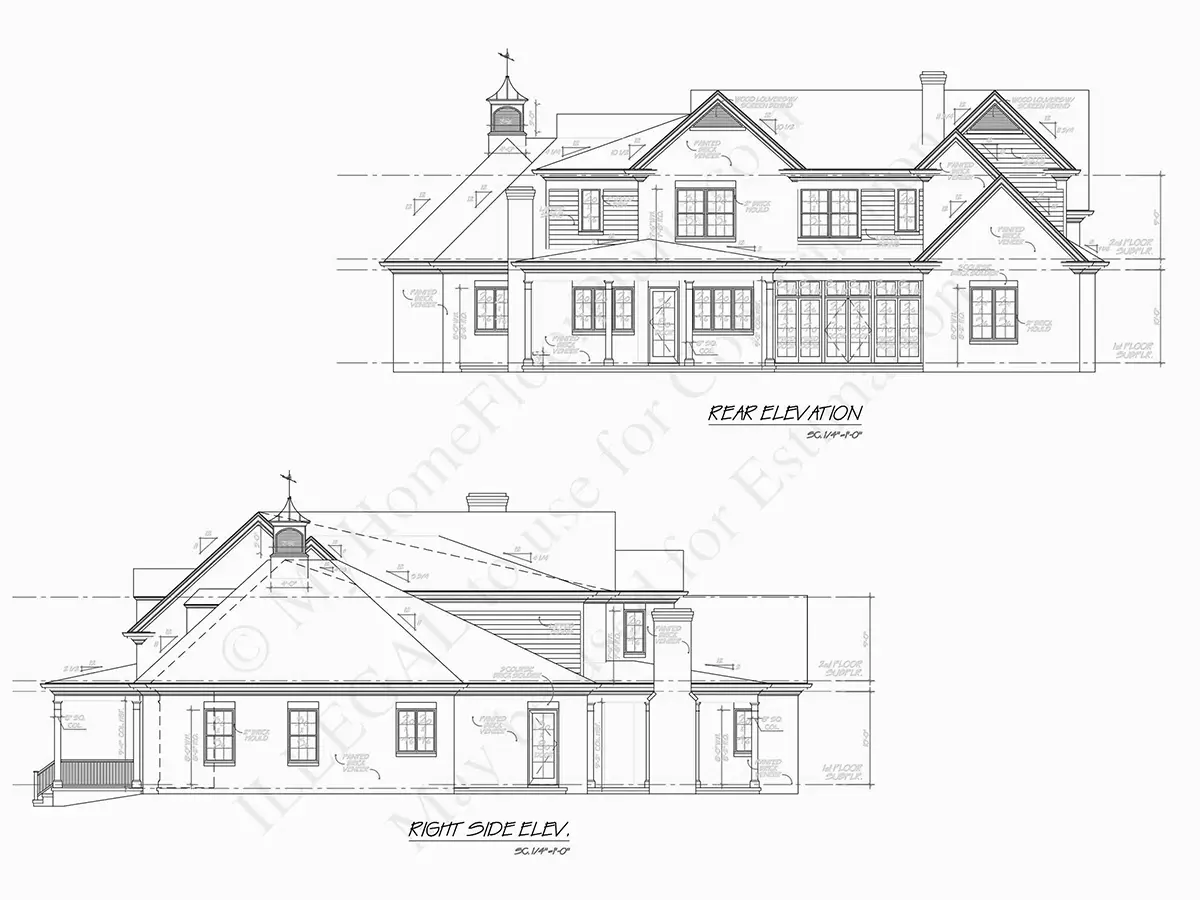 Fațade 9 – Proiect de casa cu etaj 565 m²: 6 Dormitoare, 7 Bai, Garaj — 25088R