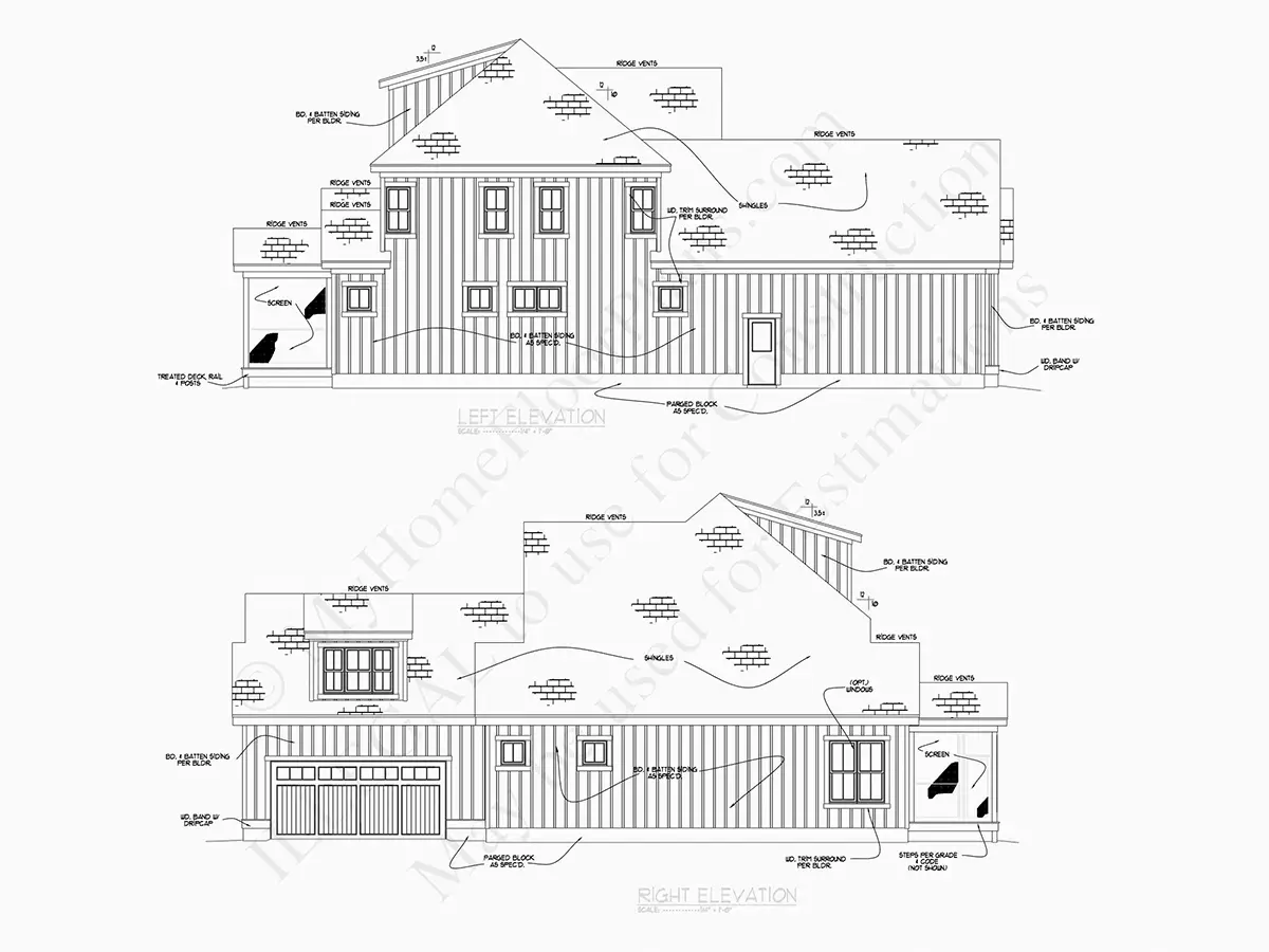 Fațade 8 – Proiect de casa cu etaj 292 m²: 4 Dormitoare, 4 Bai, Bucatarie deschisa, Garaj — 77487R