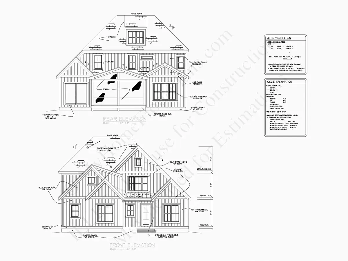 Fațade 7 – Proiect de casa cu etaj 292 m²: 4 Dormitoare, 4 Bai, Bucatarie deschisa, Garaj — 77487R