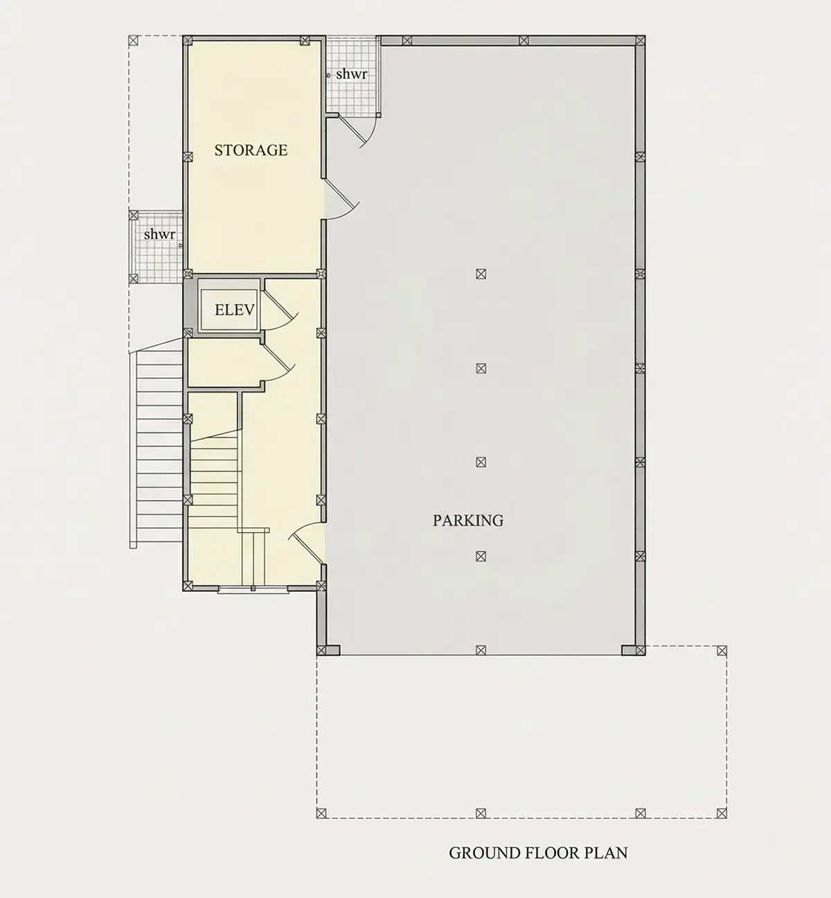 Subsol 7 – Proiect de casa cu 2 etaje 567 m²: 6 Dormitoare, Birou, 4 Bai, Bucatarie deschisa, Garaj — 55440R