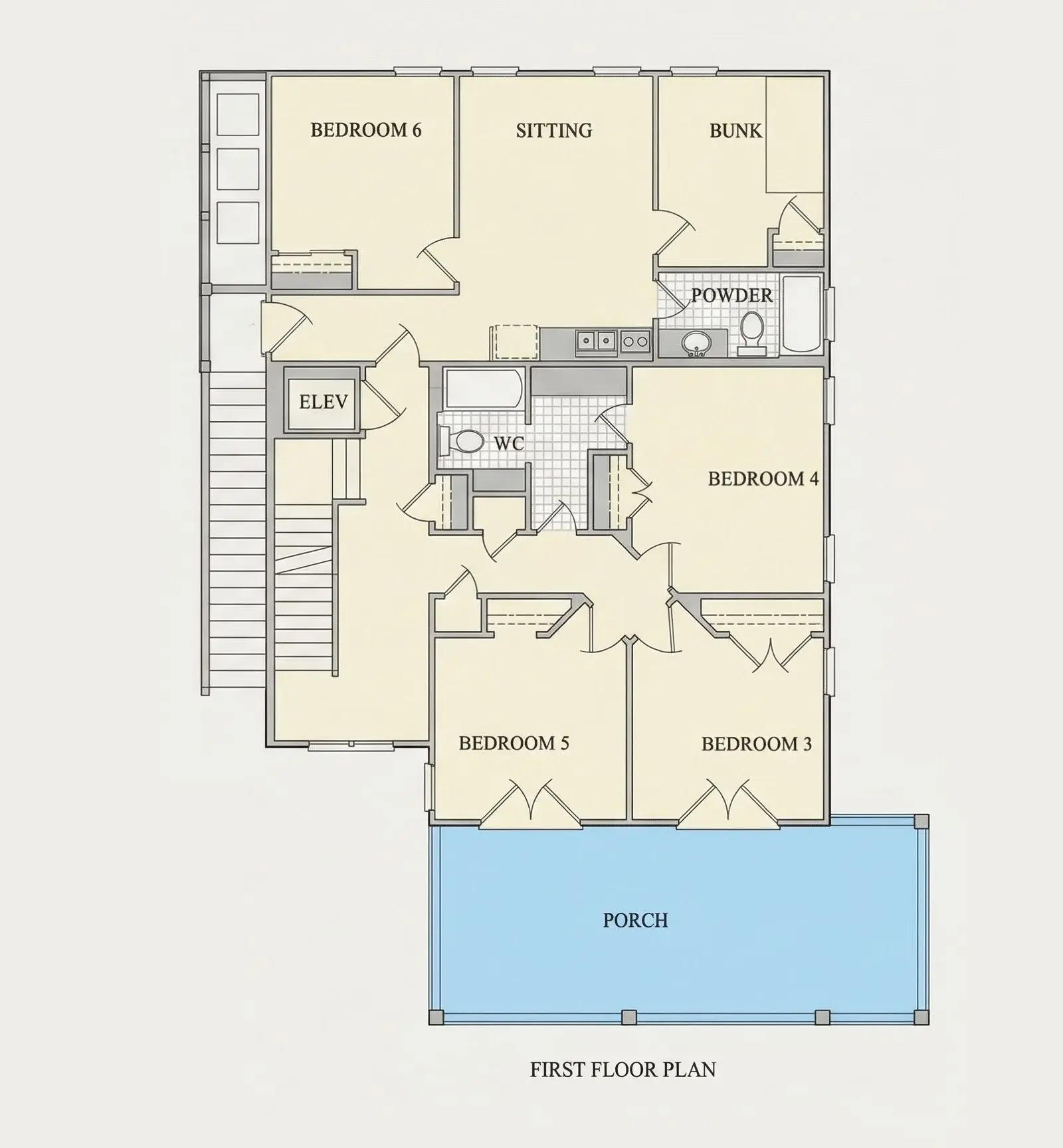 Parter 8 – Proiect de casa cu 2 etaje 567 m²: 6 Dormitoare, Birou, 4 Bai, Bucatarie deschisa, Garaj — 55440R