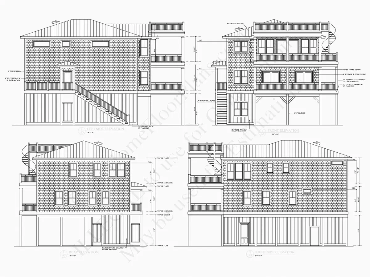 Fațade 6 – Proiect de casa cu 2 etaje 567 m²: 6 Dormitoare, Birou, 4 Bai, Bucatarie deschisa, Garaj — 55440R