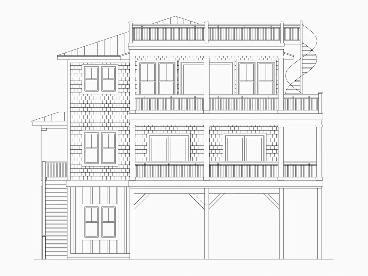 Fațade 5 – Proiect de casa cu 2 etaje 567 m²: 6 Dormitoare, Birou, 4 Bai, Bucatarie deschisa, Garaj — 55440R