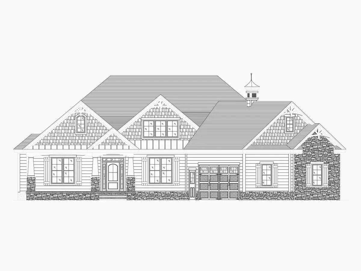 Fațade 22 – Proiect de casa parter cu mansardă 351 m²: 3 Dormitoare, Birou, 4 Bai, Bucatarie deschisa, Garaj — 29718R