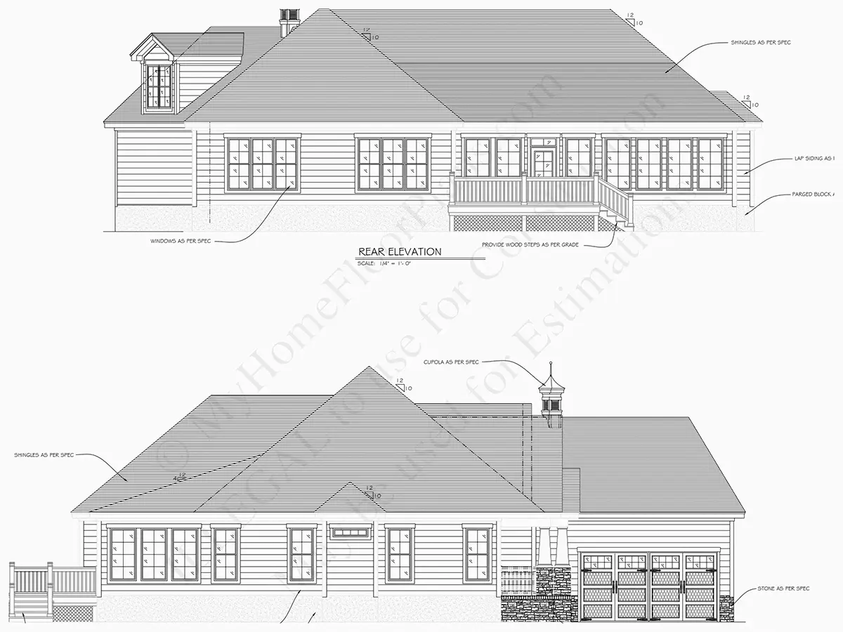 Fațade 24 – Proiect de casa parter cu mansardă 351 m²: 3 Dormitoare, Birou, 4 Bai, Bucatarie deschisa, Garaj — 29718R
