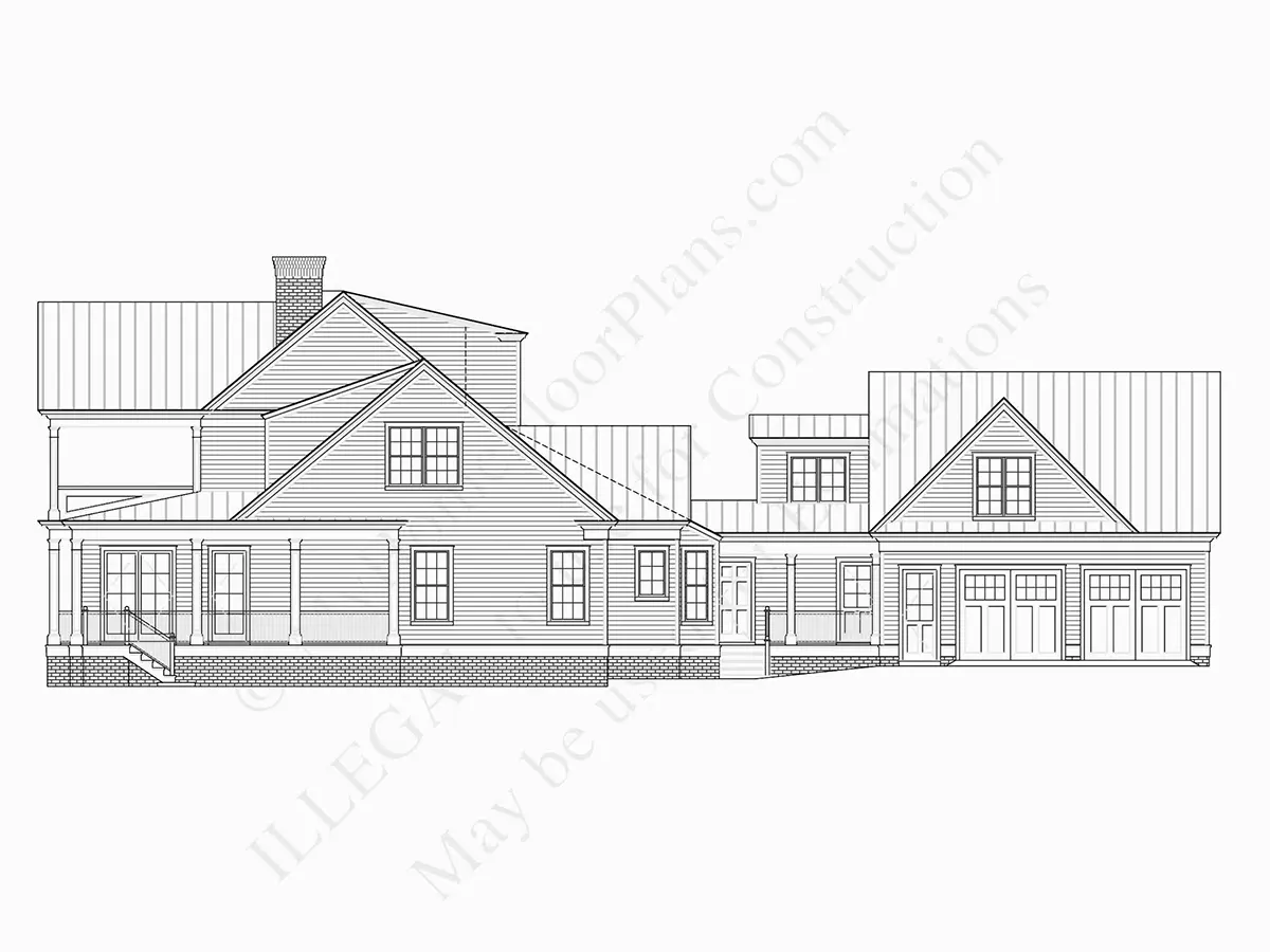 Fațade 8 – Proiect de casa cu etaj 466 m²: 4 Dormitoare, Birou, 6 Bai, Bucatarie deschisa, Garaj — 10656R