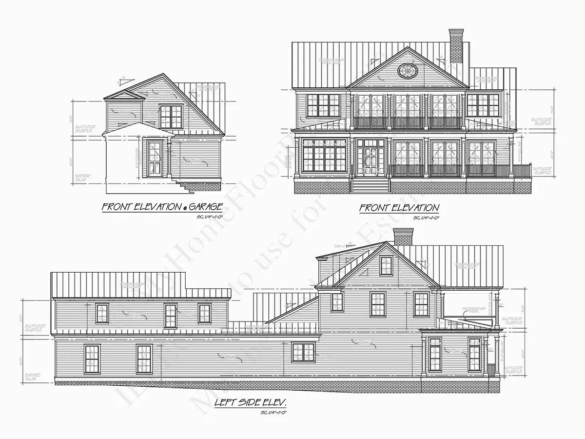 Fațade 9 – Proiect de casa cu etaj 466 m²: 4 Dormitoare, Birou, 6 Bai, Bucatarie deschisa, Garaj — 10656R