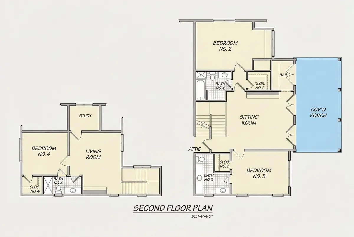 Etaj 1 12 – Proiect de casa cu etaj 466 m²: 4 Dormitoare, Birou, 6 Bai, Bucatarie deschisa, Garaj — 10656R