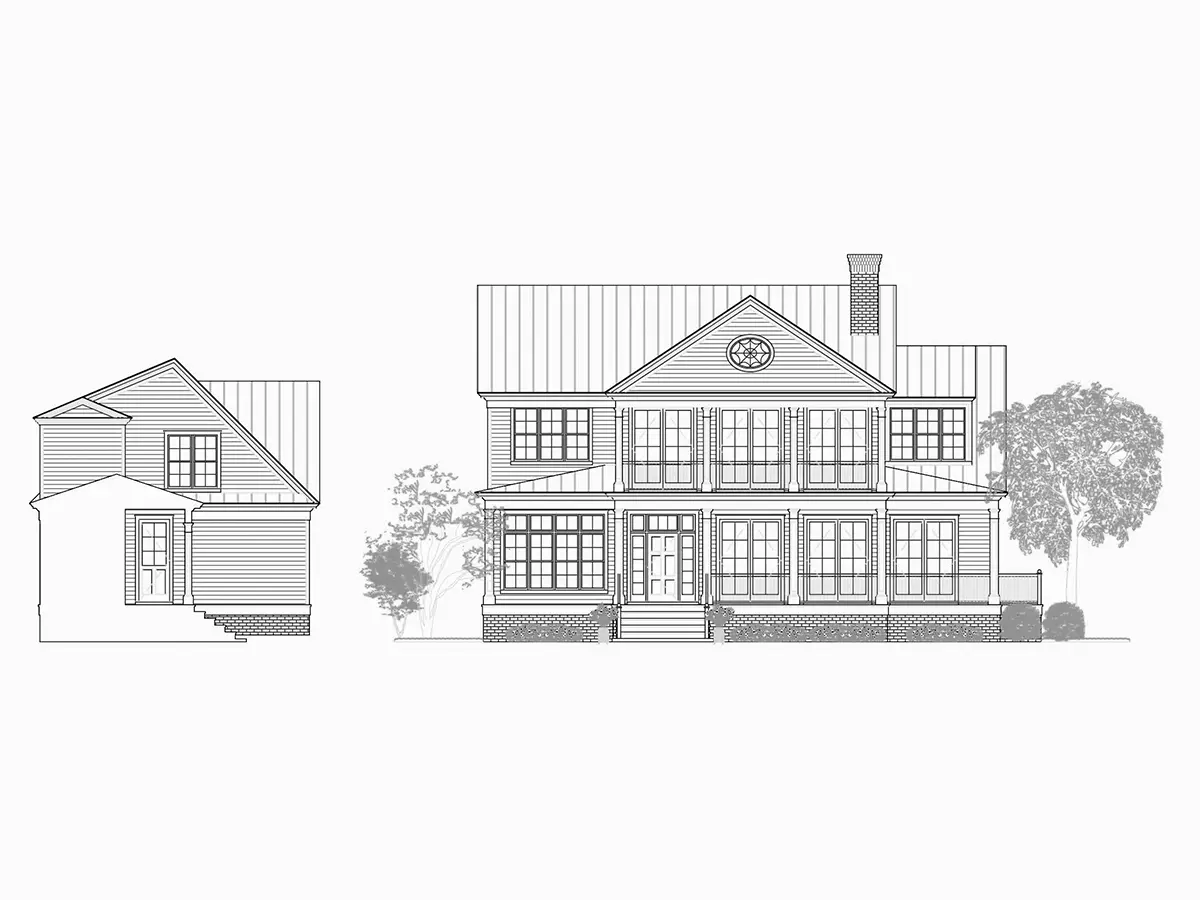 Fațade 5 – Proiect de casa cu etaj 466 m²: 4 Dormitoare, Birou, 6 Bai, Bucatarie deschisa, Garaj — 10656R