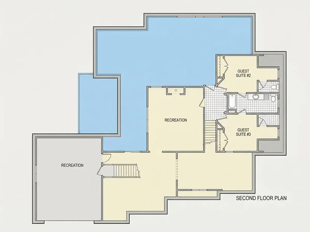 Etaj 1 11 – Proiect de casa parter cu mansardă 299 m²: 4 Dormitoare, Birou, 4 Bai, Bucatarie deschisa, Garaj — 28129R