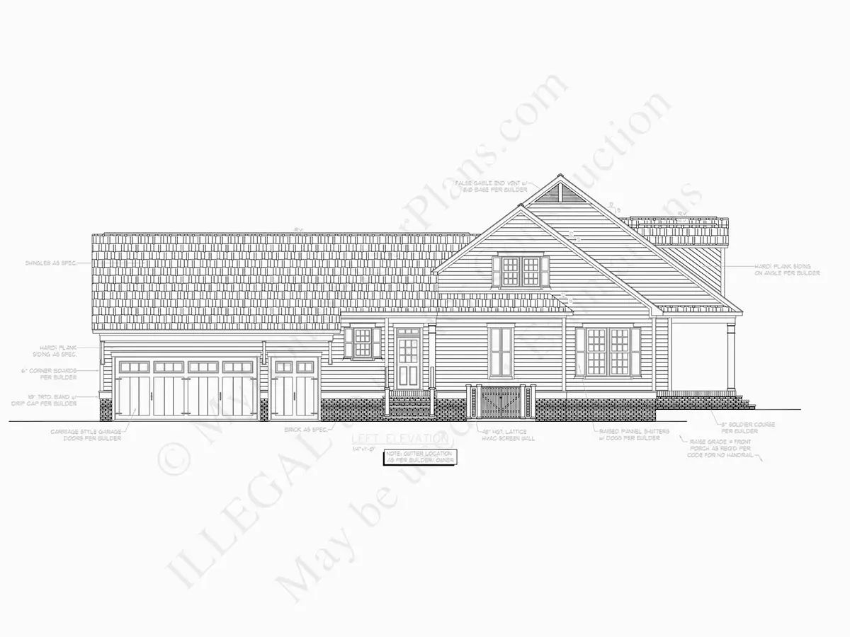 Fațade 8 – Proiect de casa parter cu mansardă 299 m²: 4 Dormitoare, Birou, 4 Bai, Bucatarie deschisa, Garaj — 28129R