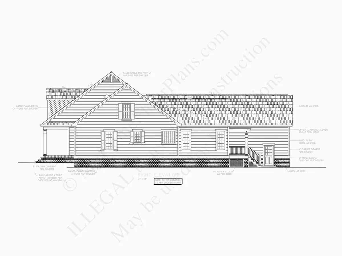 Fațade 9 – Proiect de casa parter cu mansardă 299 m²: 4 Dormitoare, Birou, 4 Bai, Bucatarie deschisa, Garaj — 28129R