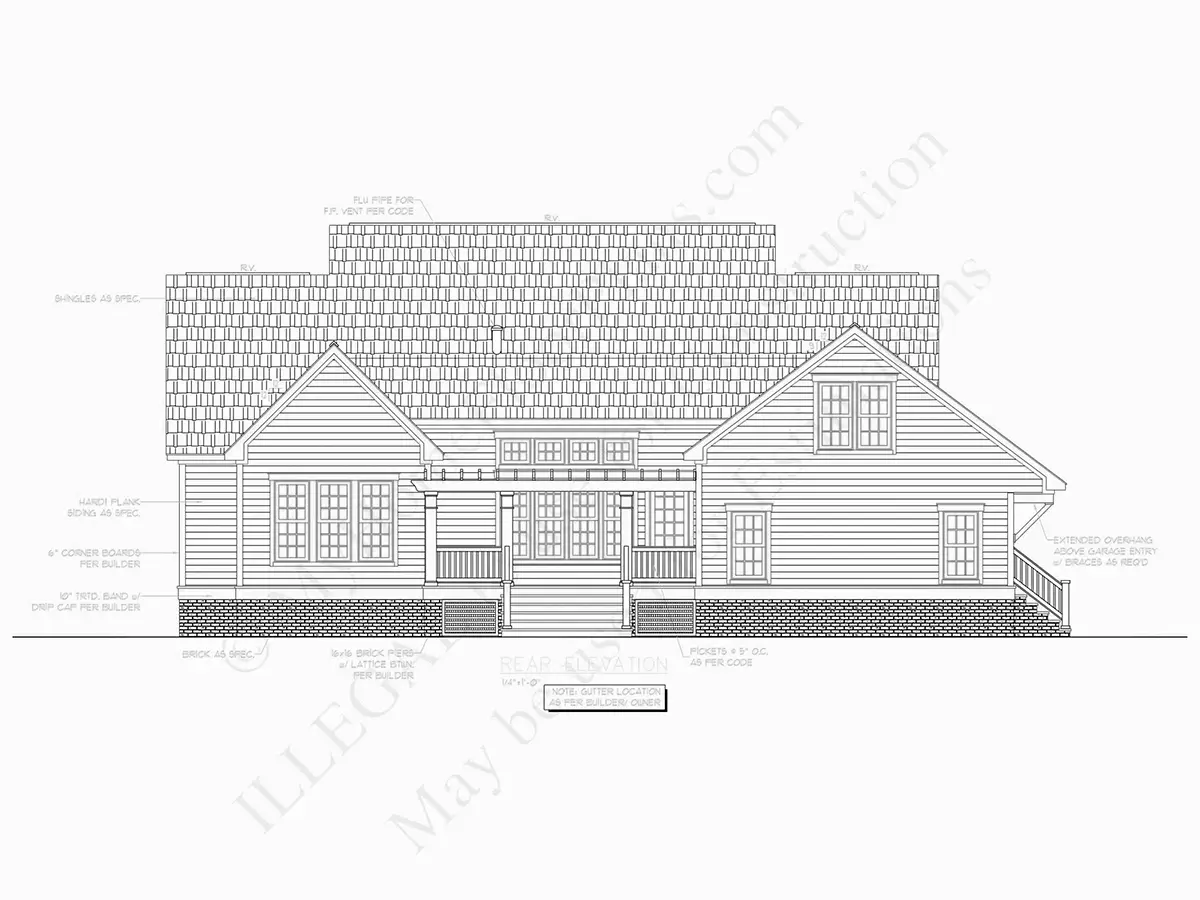 Fațade 7 – Proiect de casa parter cu mansardă 299 m²: 4 Dormitoare, Birou, 4 Bai, Bucatarie deschisa, Garaj — 28129R