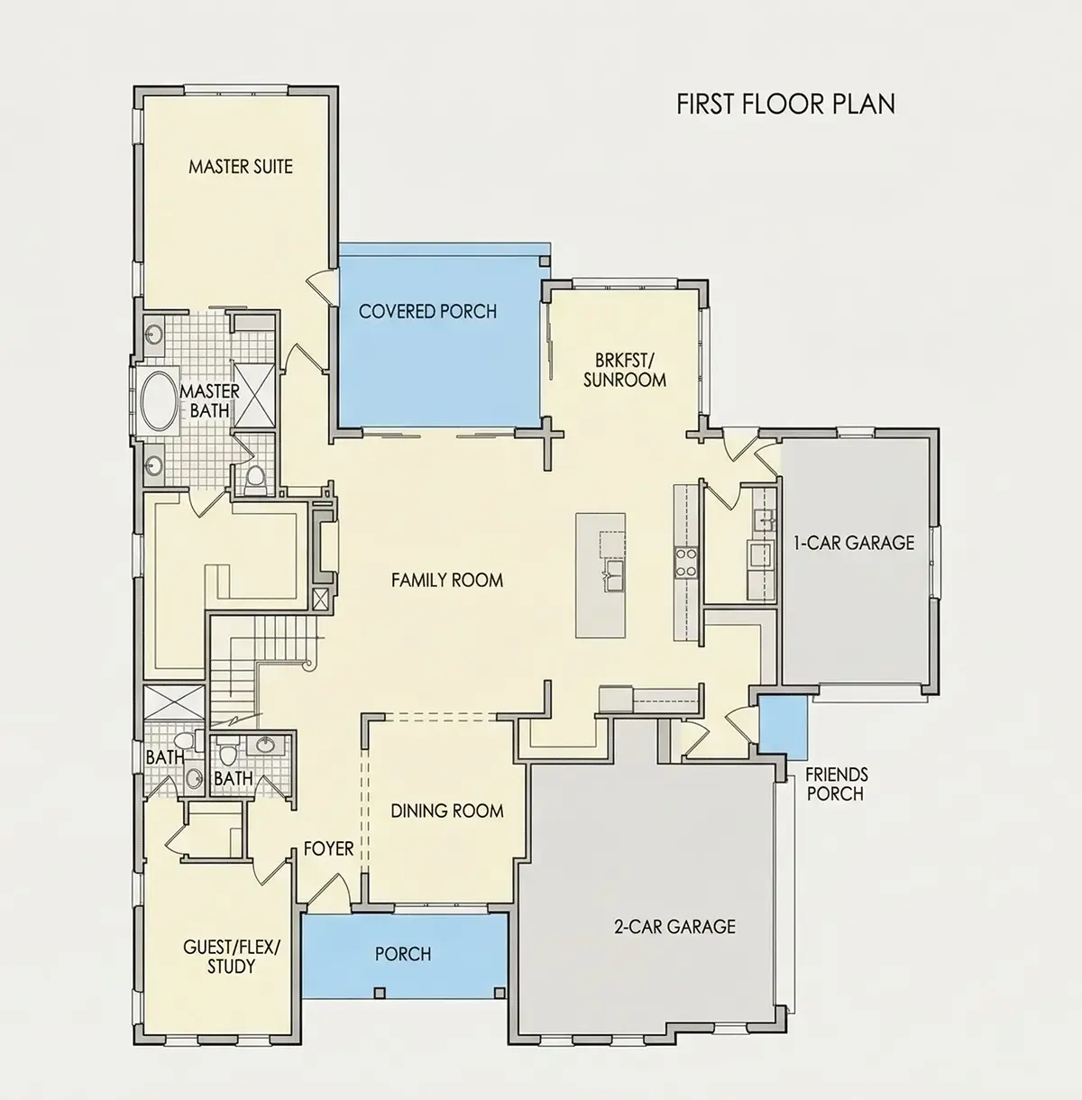 Parter 26 – Proiect de casa cu etaj 391 m²: 5 Dormitoare, 6 Bai, Bucatarie deschisa, Garaj — 11740R
