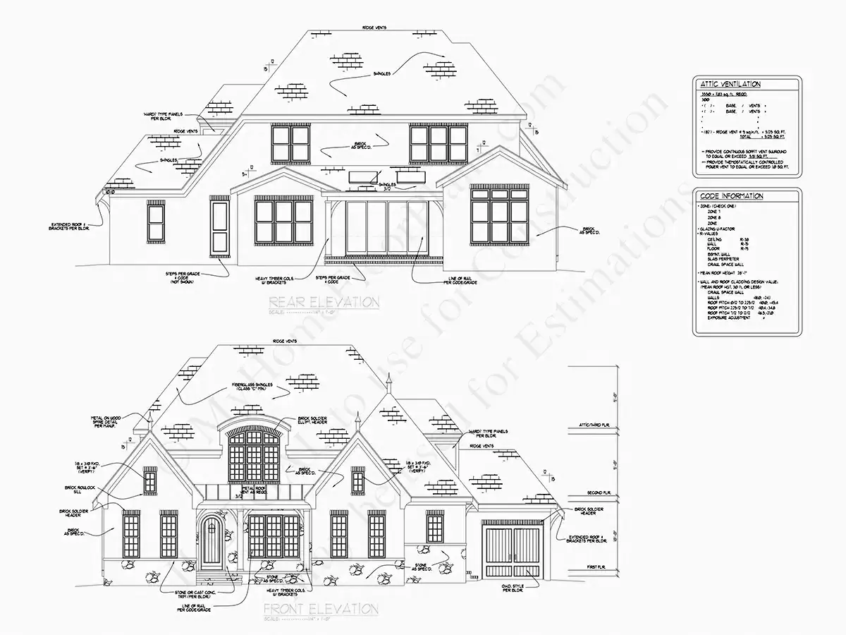 Fațade 22 – Proiect de casa cu etaj 391 m²: 5 Dormitoare, 6 Bai, Bucatarie deschisa, Garaj — 11740R