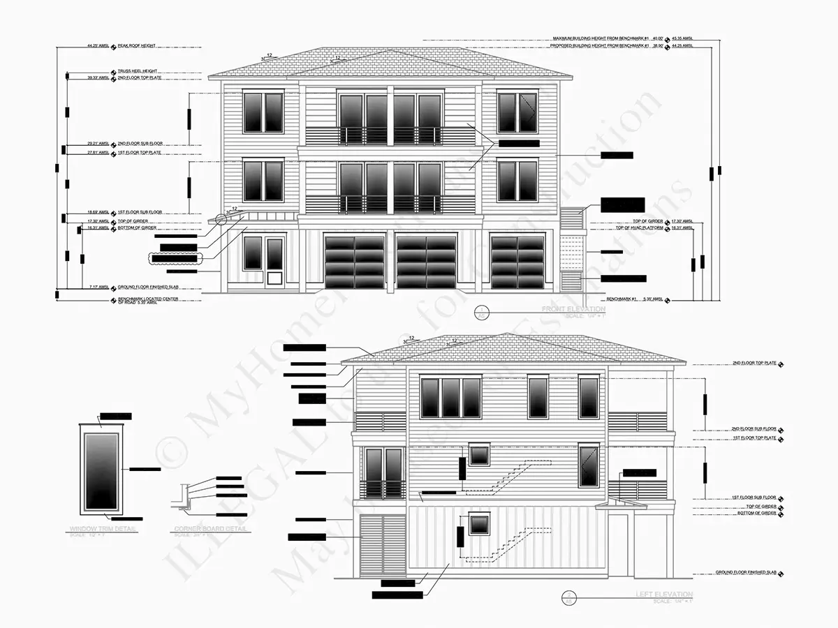 Fațade 7 – Proiect de casa cu 2 etaje 322 m²: 5 Dormitoare, 4 Bai, Bucatarie deschisa, Garaj — 63179R