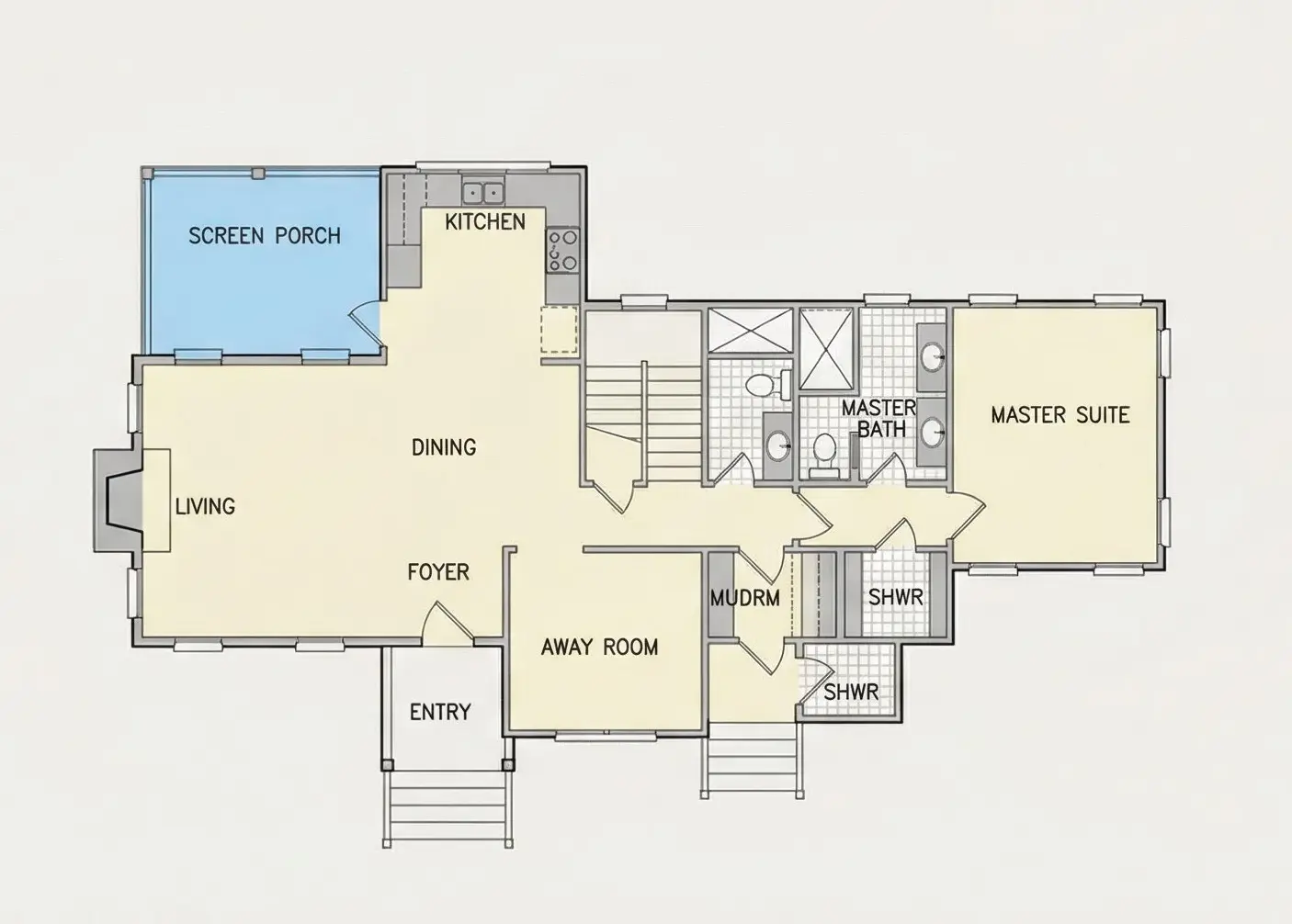Parter 22 – Proiect de casa cu etaj 158 m²: 4 Dormitoare, Birou, 4 Bai, Bucatarie deschisa, Garaj — 78159R