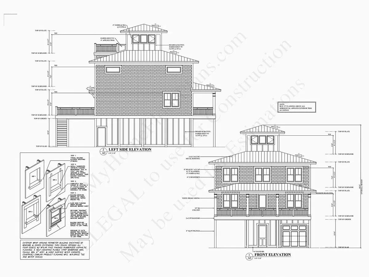 Fațade 5 – Proiect de casa cu 2 etaje 253 m²: 4 Dormitoare, 4 Bai, Bucatarie deschisa, fara Garaj — 32819R