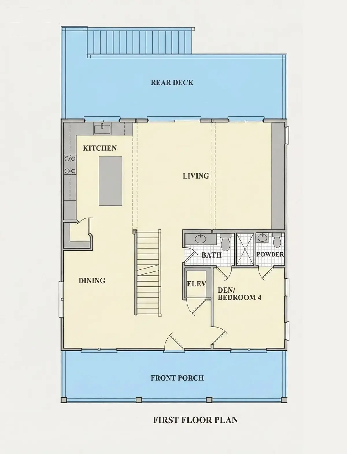 Parter 8 – Proiect de casa cu 2 etaje 253 m²: 4 Dormitoare, 4 Bai, Bucatarie deschisa, fara Garaj — 32819R