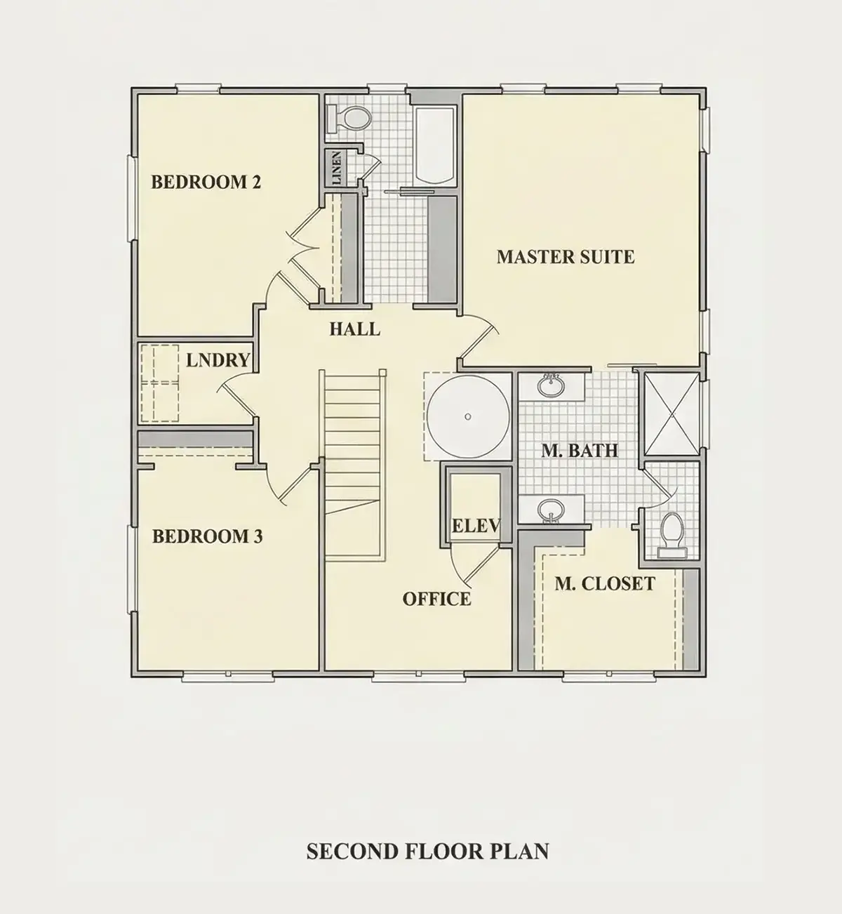 Etaj 1 9 – Proiect de casa cu 2 etaje 253 m²: 4 Dormitoare, 4 Bai, Bucatarie deschisa, fara Garaj — 32819R