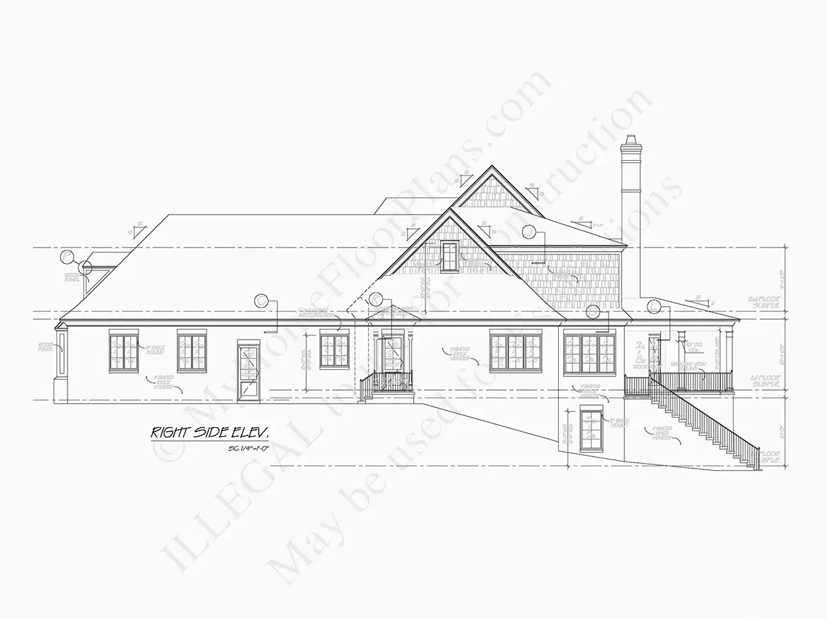Fațade 8 – Proiect de casa parter cu mansardă + demisol 422 m²: 3 Dormitoare, Birou, 5 Bai, Bucatarie deschisa, Garaj — 77707R