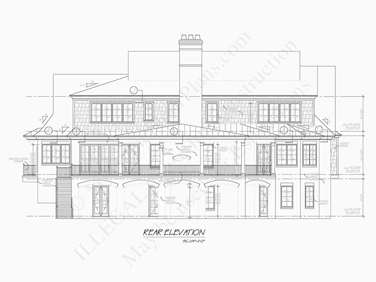 Fațade 7 – Proiect de casa parter cu mansardă + demisol 422 m²: 3 Dormitoare, Birou, 5 Bai, Bucatarie deschisa, Garaj — 77707R