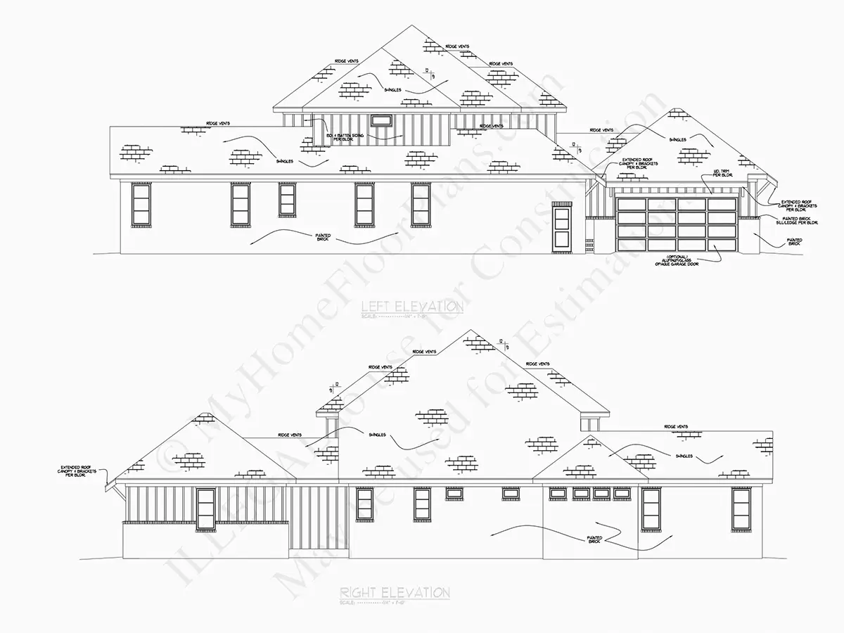 Fațade 22 – Proiect de casa parter cu mansardă 399 m²: 5 Dormitoare, Birou, 7 Bai, Bucatarie deschisa, Garaj — 33241R