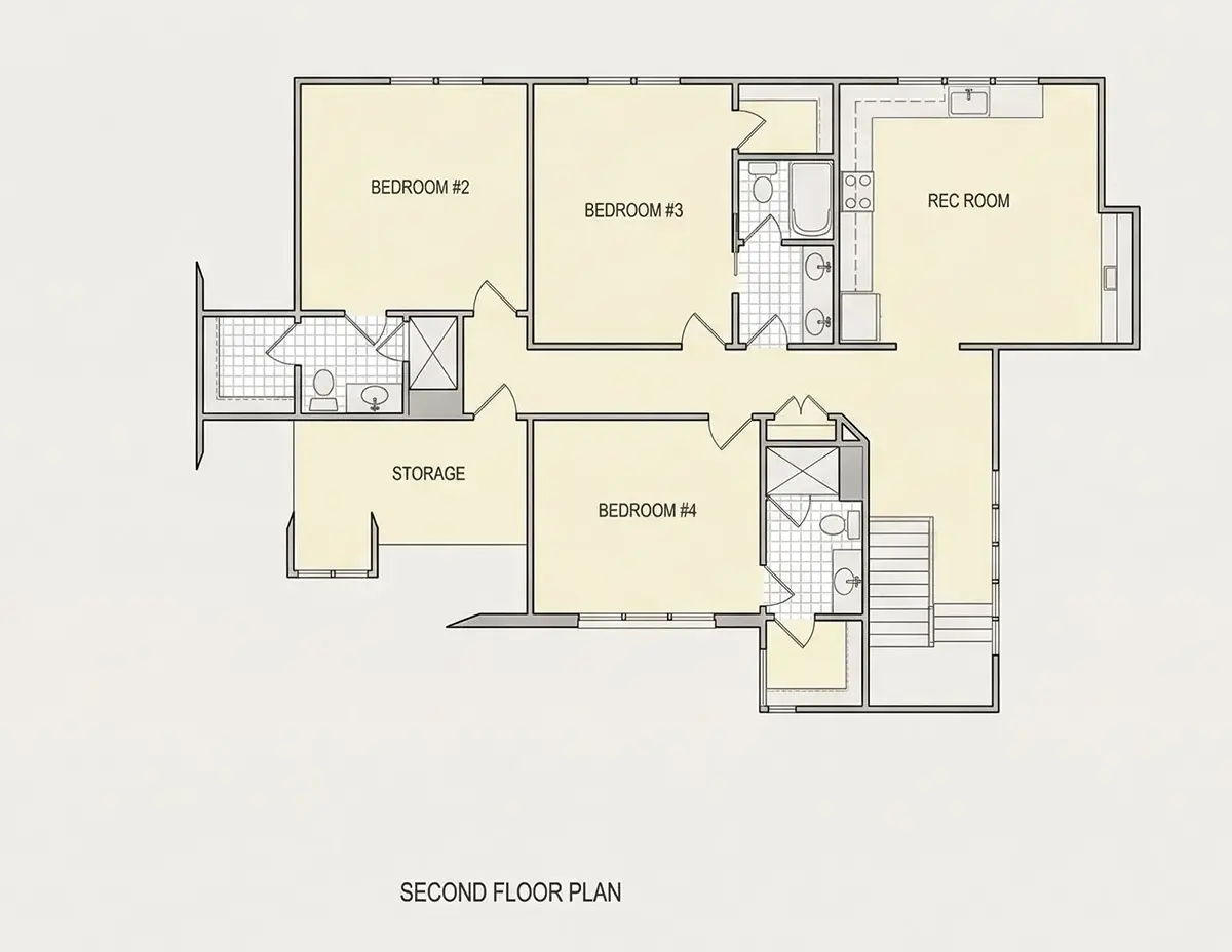 Etaj 1 22 – Proiect de casa parter cu mansardă 398 m², 4 Dormitoare — 43606R