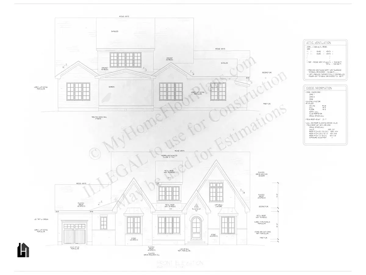 Fațade 9 – Proiect de casa parter cu mansardă 429 m², 6 Dormitoare — 85530R