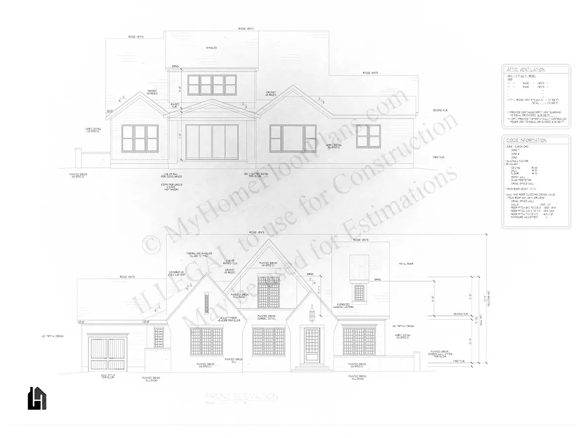 Fațade 16 – Proiect de casa cu etaj 397 m², 4 Dormitoare — 38077R