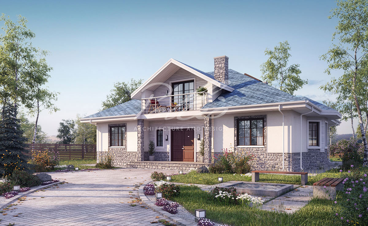 Proiect de casa parter cu mansardă 164 m²: 4 Dormitoare, Birou, 3 Bai, Bucatarie deschisa, fara Garaj