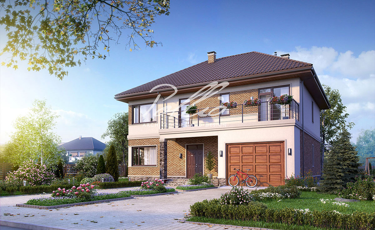Proiect de casa cu etaj 245 m²: 3 Dormitoare, Birou, 3 Bai, Bucatarie deschisa, Garaj