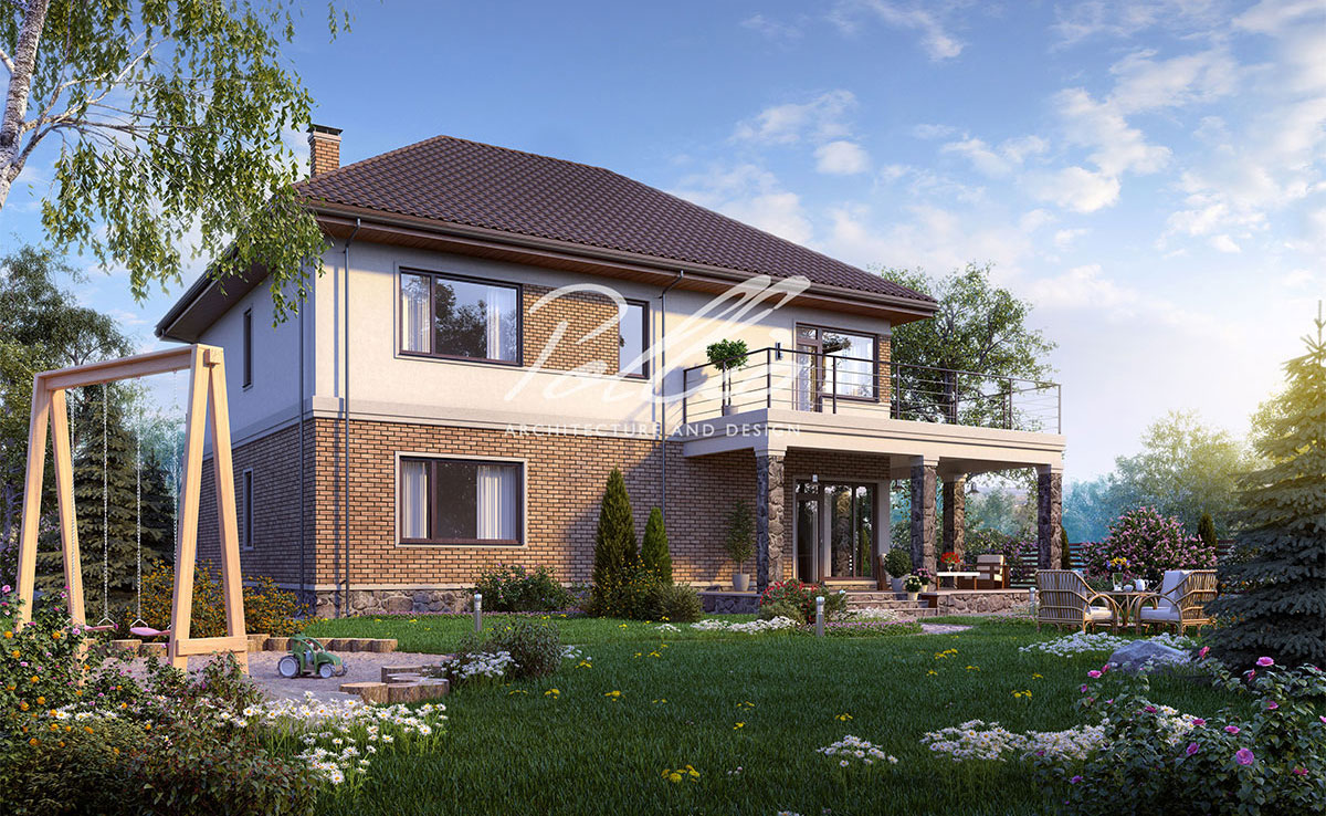 Proiect de casa cu etaj 245 m²: 3 Dormitoare, Birou, 3 Bai, Bucatarie deschisa, Garaj