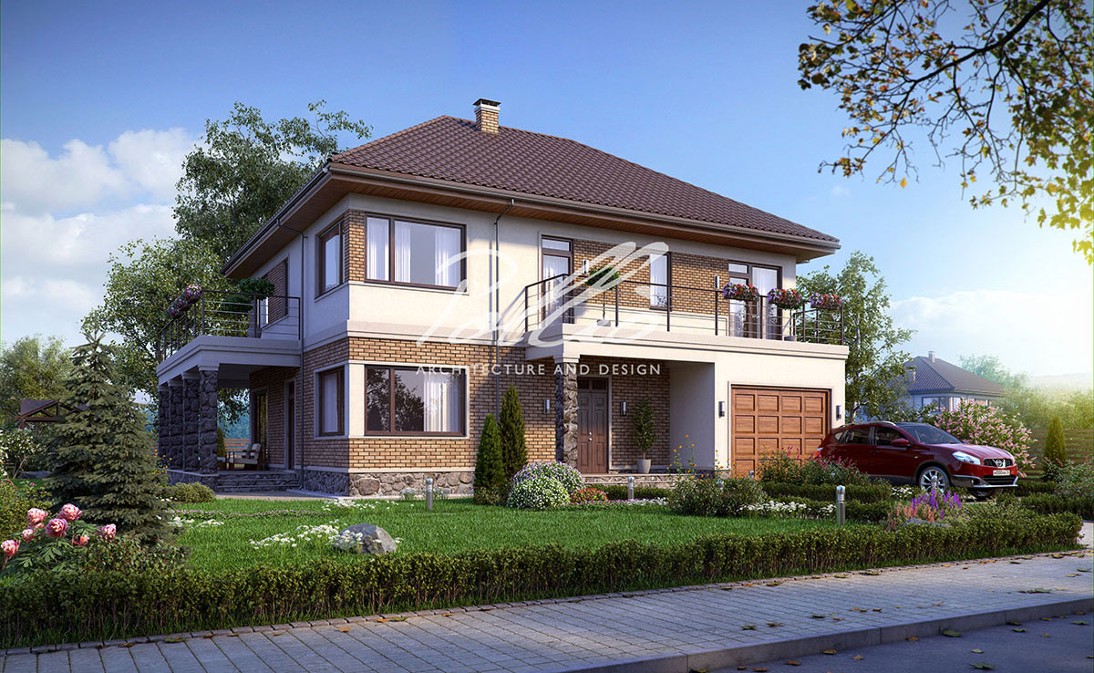 Proiect de casa cu etaj 245 m²: 3 Dormitoare, Birou, 3 Bai, Bucatarie deschisa, Garaj