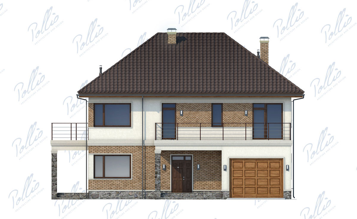 Proiect de casa cu etaj 245 m²: 3 Dormitoare, Birou, 3 Bai, Bucatarie deschisa, Garaj