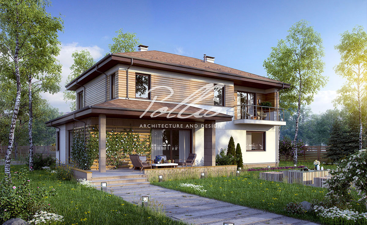 Proiect de casa cu etaj 234 m²: 3 Dormitoare, Birou, 3 Bai, Bucatarie deschisa, Garaj