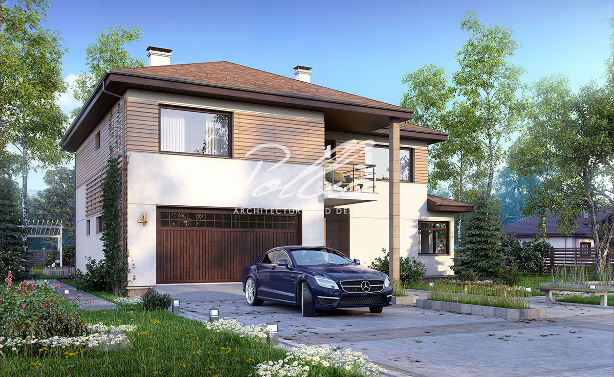 Proiect de casa cu etaj 234 m²: 3 Dormitoare, Birou, 3 Bai, Bucatarie deschisa, Garaj