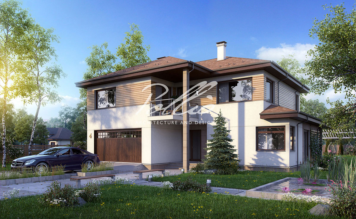 Proiect de casa cu etaj 234 m²: 3 Dormitoare, Birou, 3 Bai, Bucatarie deschisa, Garaj
