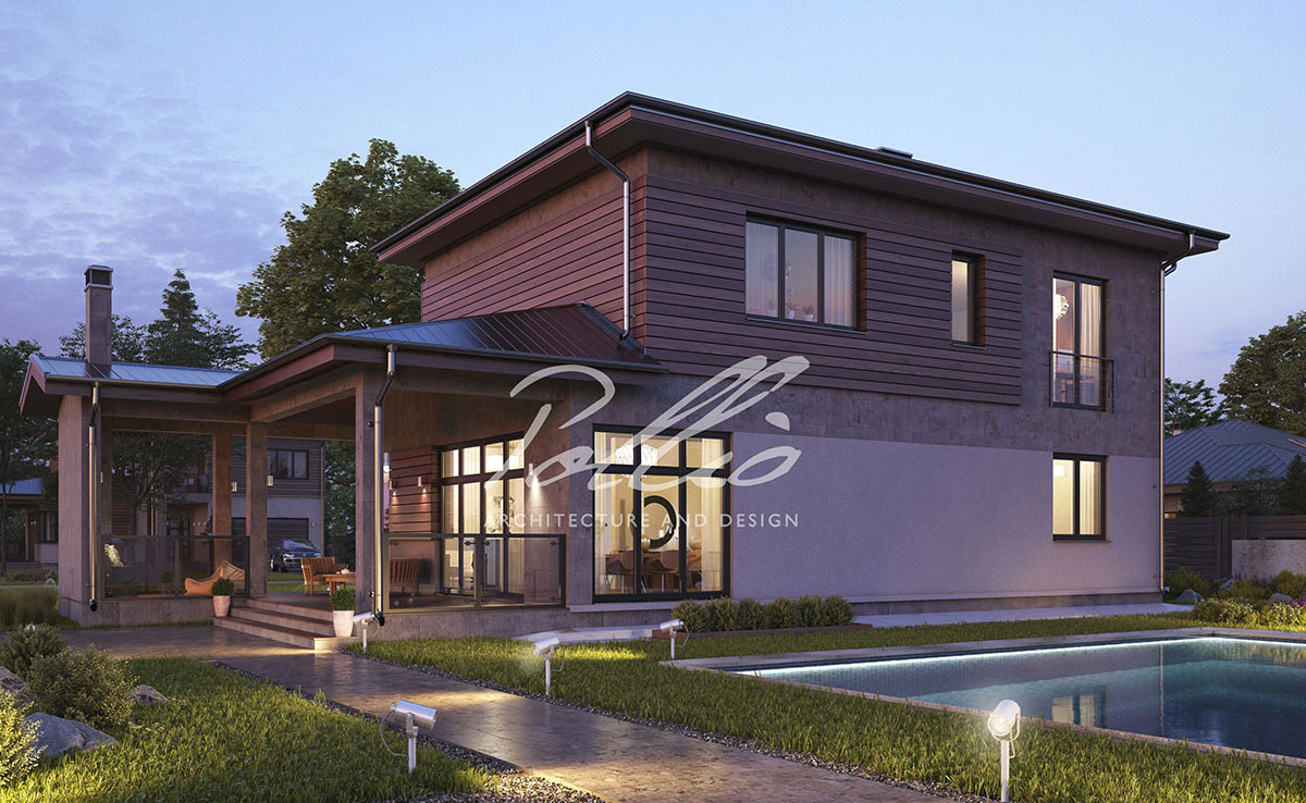 Proiect de casa cu etaj 236 m²: 4 Dormitoare, Birou, 3 Bai, Bucatarie deschisa, Garaj
