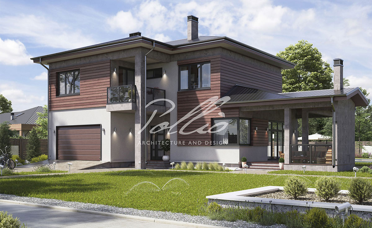 Proiect de casa cu etaj 236 m²: 4 Dormitoare, Birou, 3 Bai, Bucatarie deschisa, Garaj