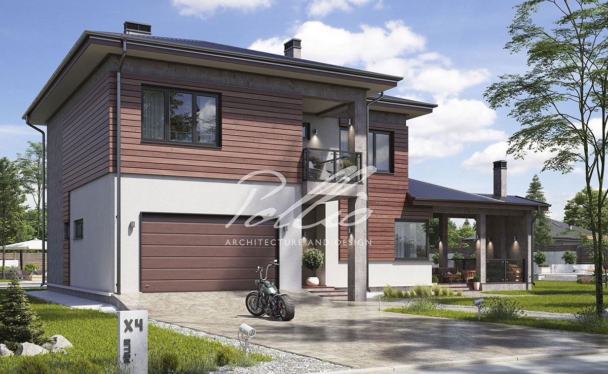 Proiect de casa cu etaj 236 m²: 4 Dormitoare, Birou, 3 Bai, Bucatarie deschisa, Garaj