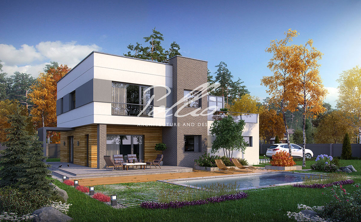 Proiect de casa cu etaj 216 m²: 3 Dormitoare, Birou, 3 Bai, Bucatarie deschisa, Garaj