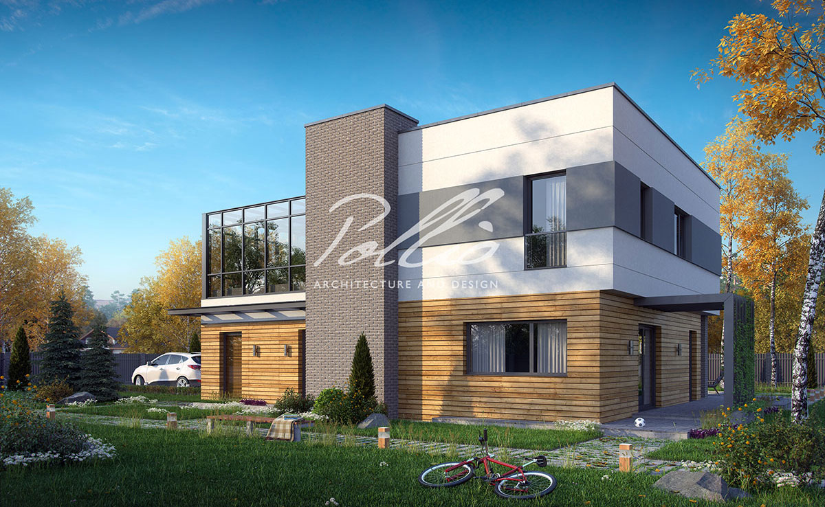 Proiect de casa cu etaj 216 m²: 3 Dormitoare, Birou, 3 Bai, Bucatarie deschisa, Garaj