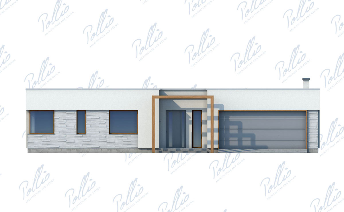 Proiect de casa parter 233 m²: 3 Dormitoare, Birou, 3 Bai, Bucatarie deschisa, Garaj