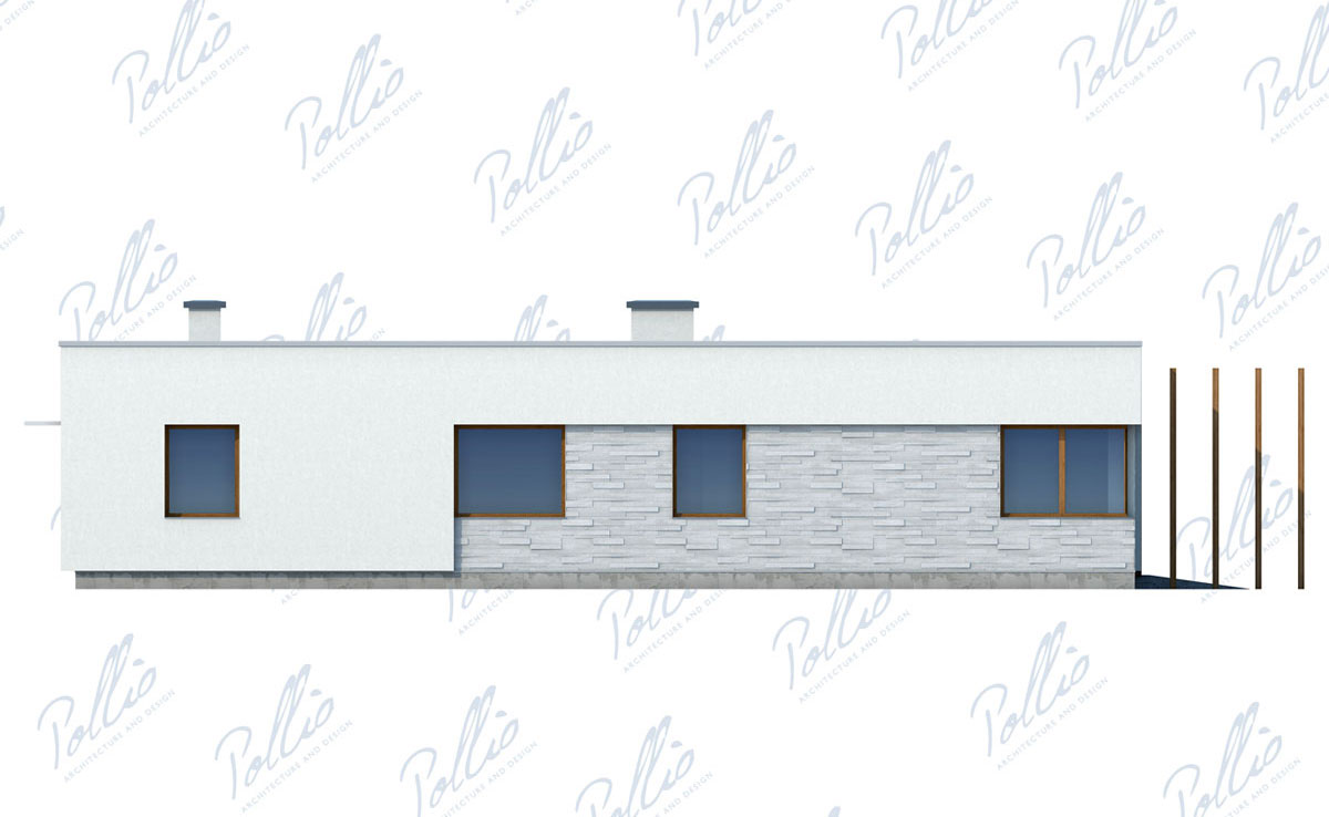 Proiect de casa parter 233 m²: 3 Dormitoare, Birou, 3 Bai, Bucatarie deschisa, Garaj