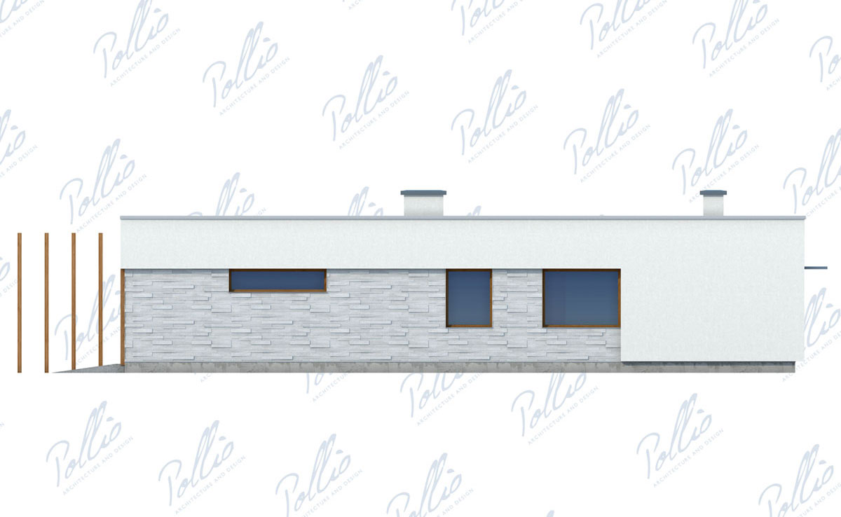 Proiect de casa parter 233 m²: 3 Dormitoare, Birou, 3 Bai, Bucatarie deschisa, Garaj