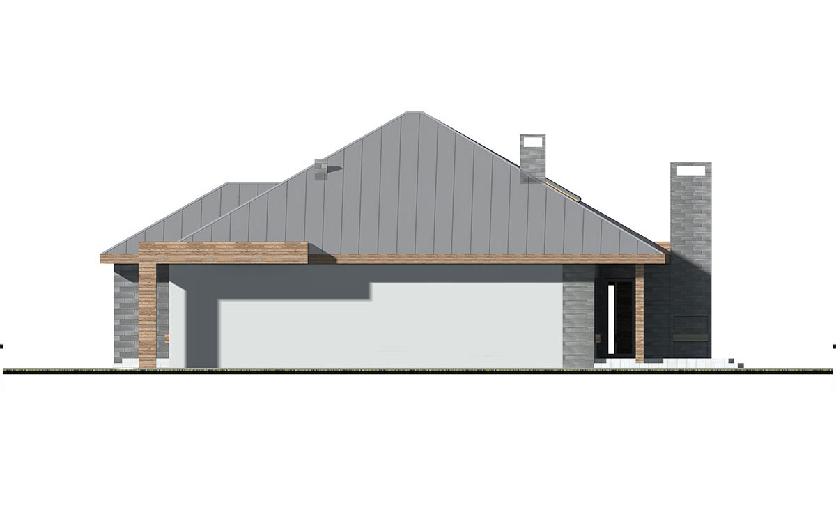 Proiect de casa parter 187 m²: 4 Dormitoare, 3 Bai, Bucatarie deschisa, Garaj