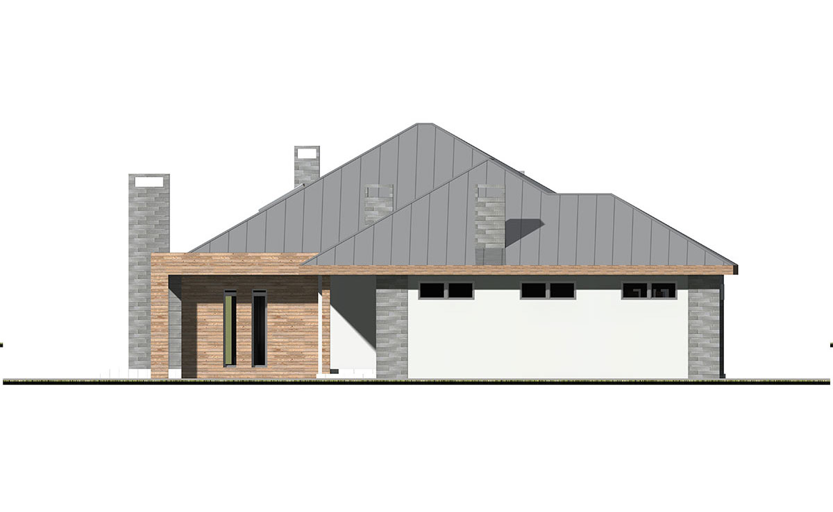Proiect de casa parter 187 m²: 4 Dormitoare, 3 Bai, Bucatarie deschisa, Garaj