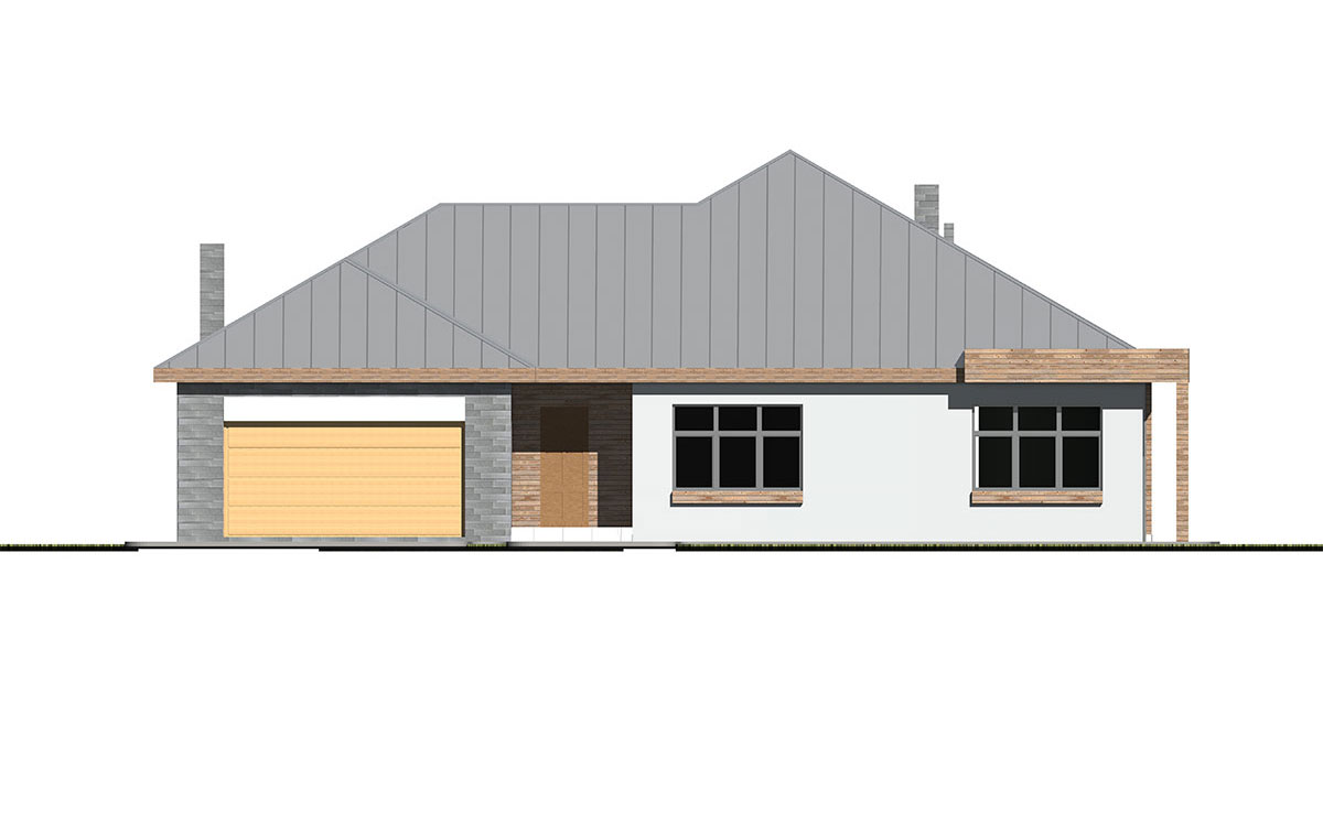 Proiect de casa parter 187 m²: 4 Dormitoare, 3 Bai, Bucatarie deschisa, Garaj